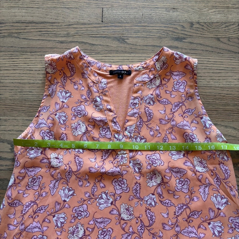 Paper Moon Womens Small Peach Floral Mixed Media Sleeveless V-Neck Tank Top S - Picture 3 of 5